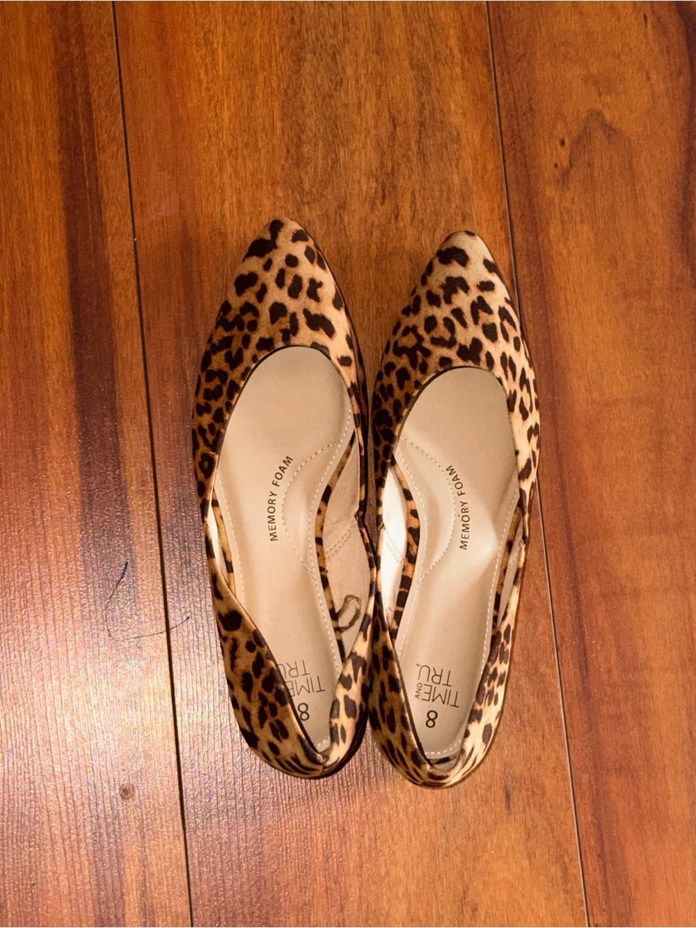 Time and Tru Leopard Print Pointed Toe Flats in Tan and Brown